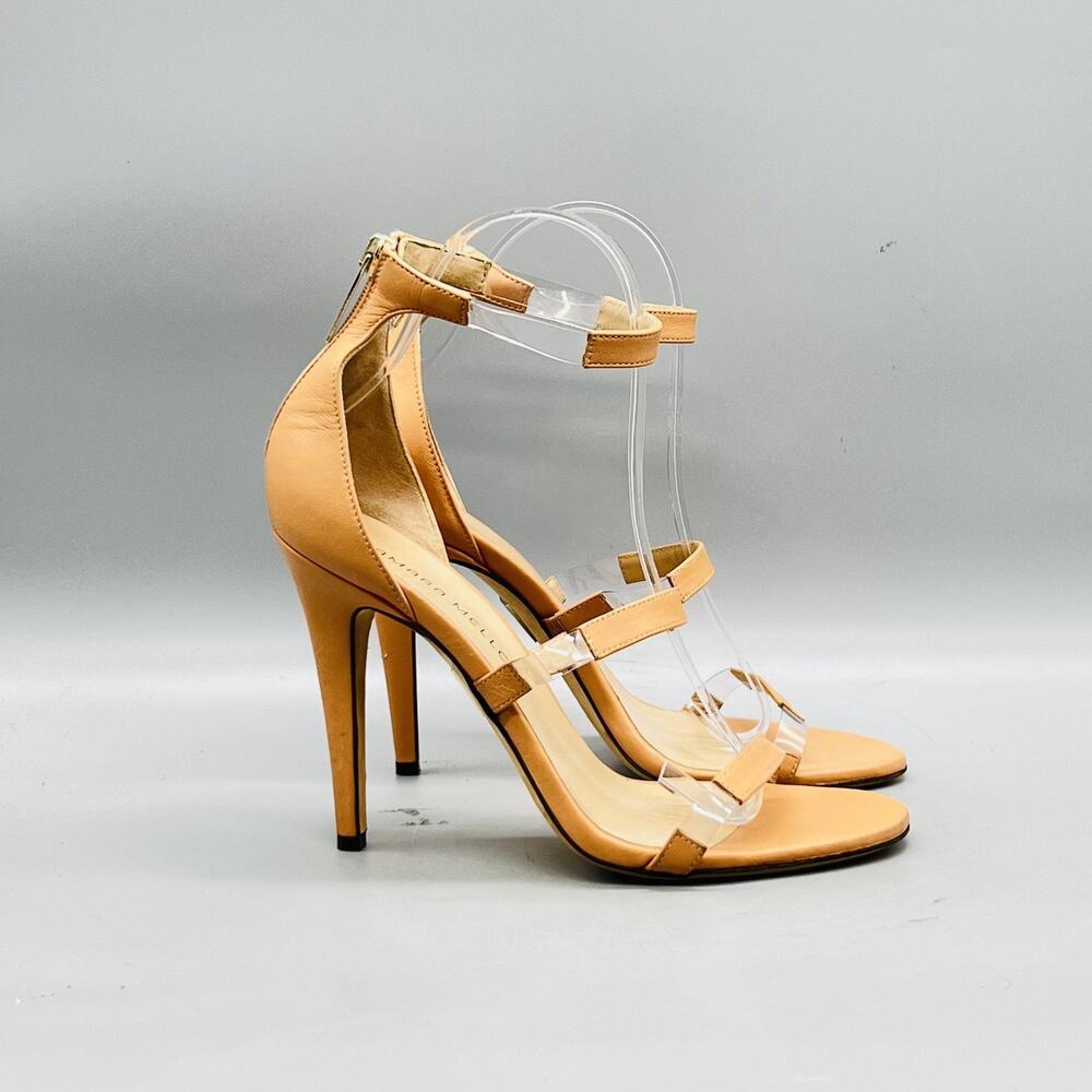 Tamara Mellon Sandals Womens 7 Beige Leather Frontline Strappy Stiletto Open Toe